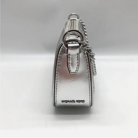 Michael Kors Silver Leather Carmela Small Pouchette Crossbody Bag - Picture 4 of 8